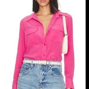 Equipment Slim Signature Pink Silk Long Sleeve Button Up Shirt | Size S